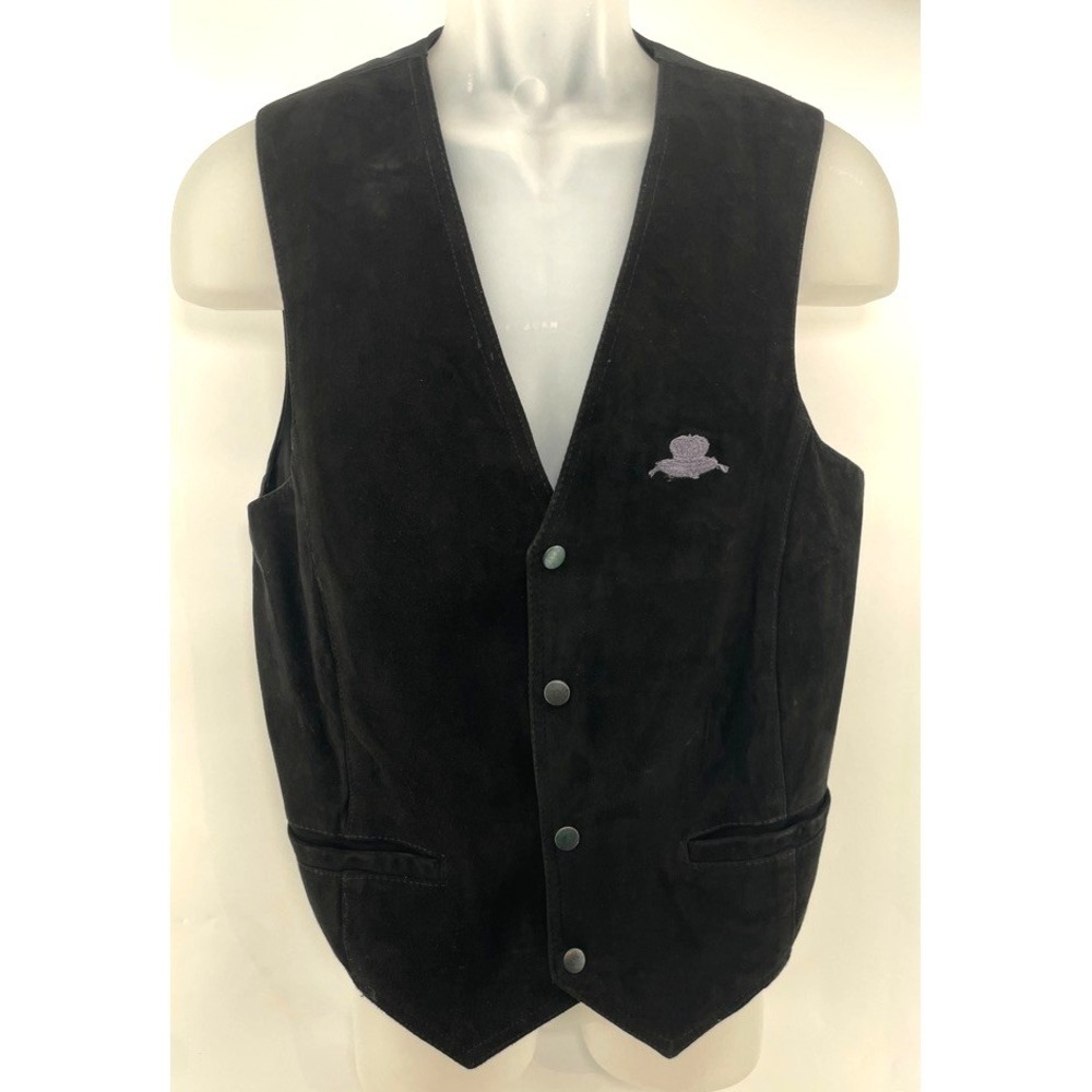 Vtg Crown Royal Collection Vest Men M Black Suede Logo Embroidered Western Y2K
